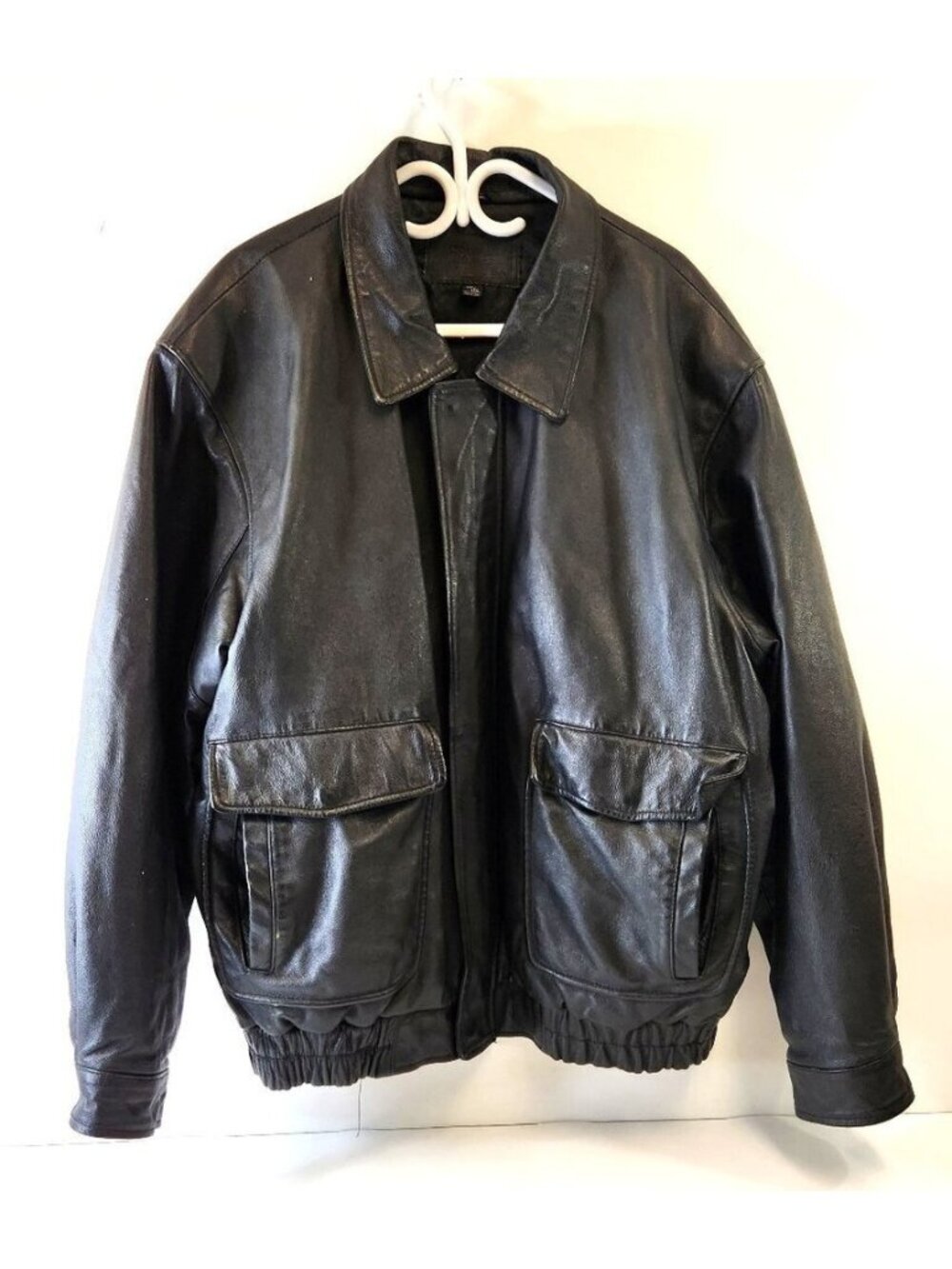 Denver Hayes Mens Leather Jacket Bomber Black Size 2XL